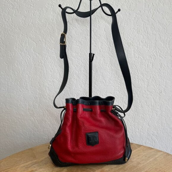 Celine Vintage Drawstring Red/Black Shoulder Bag - Picture 2 of 10